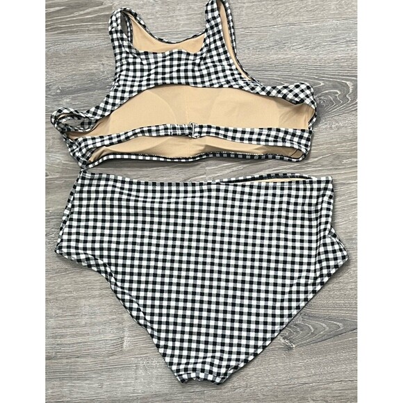 Old Navy Swimwear Bikini Racerback High Waist 2 pc Black White Check Women XXL - Picture 2 of 3